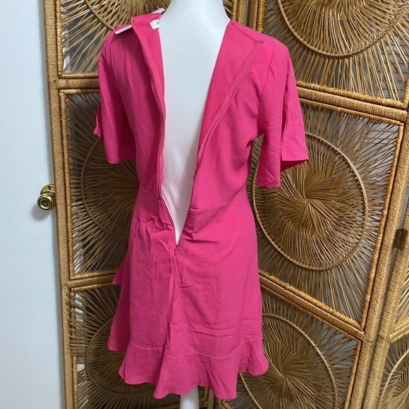 She + Sky‎ Women’s Medium Hot Pink Flare Ruffle V-Neck Mini Dress Barbie - Picture 11 of 16